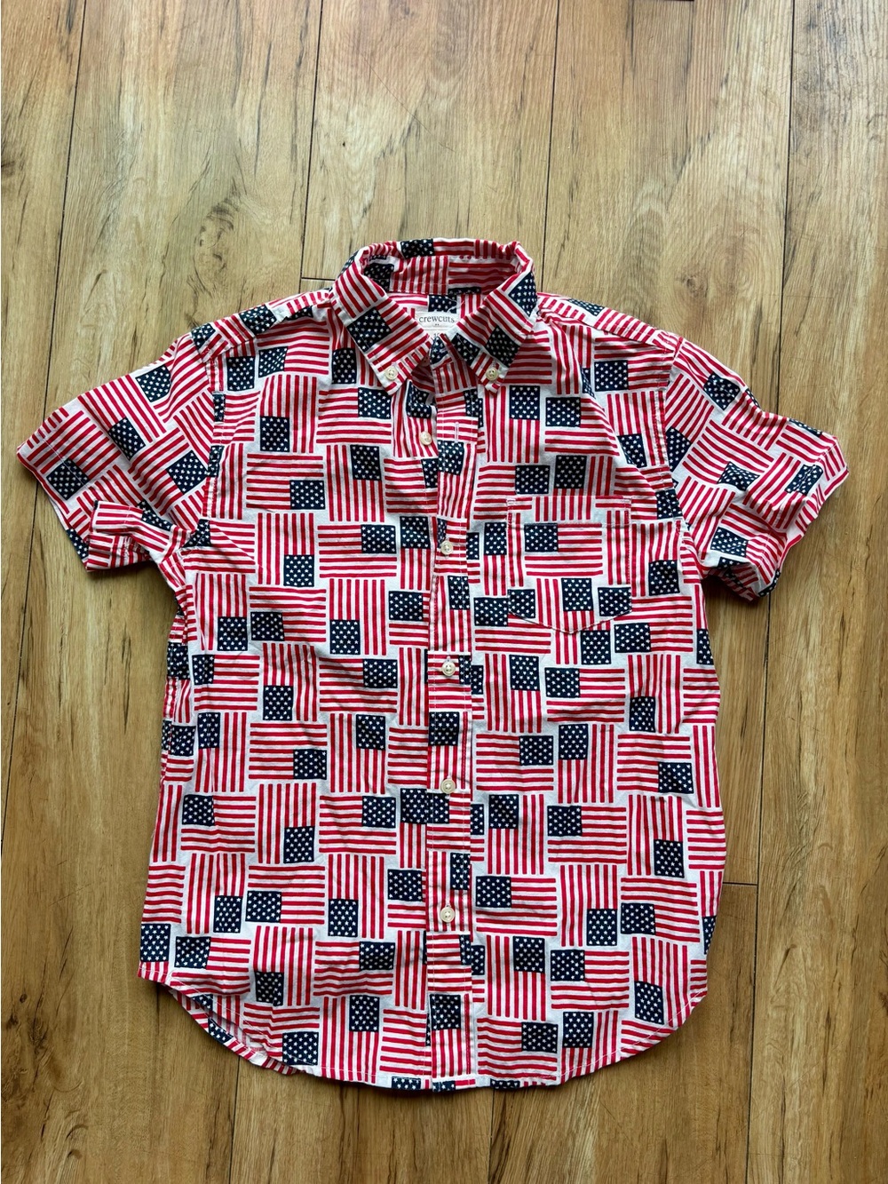 Kids Crewcuts Short-Sleeve American Flag Print Button-Up Shirt - Red/Blue/White